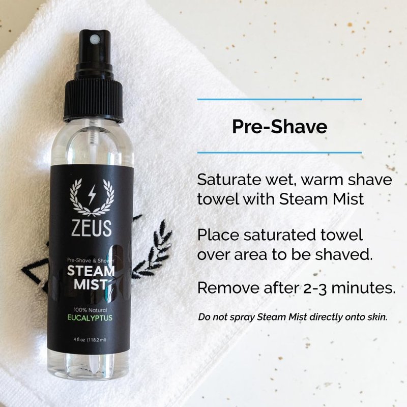 ZEUS 100% Natural Eucalyptus Oil Steam Mist, Aromatherapy Spray for Shower, Sauna, Bath & Pre-Shave, Nasal Relief & Spa-Inspired Wellness (Made in USA) 4 oz.