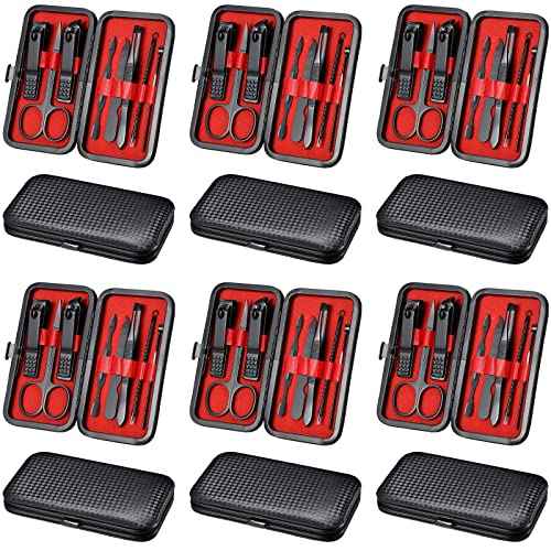 Geosar 12 Sets Manicure Set Nail Clippers Pedicure Kit 8 in 1 Grooming Stainless Steel Kits Nail Care Tools with Travel Case Xmas Gifts Christmas Stocking Stuffers for Men Women(Red Background)