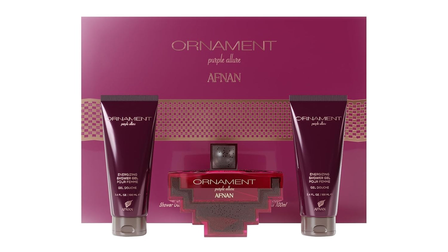 Afnan Ornament Purple Allure Perfume Gift Set for Women – Eau De Parfum + Body Lotion + Shower Gel