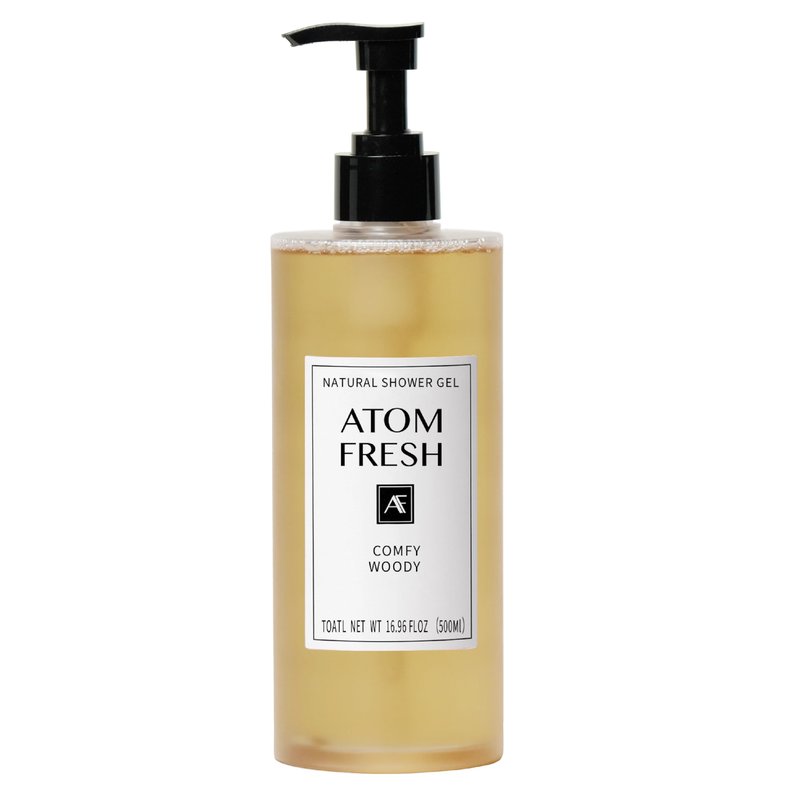 Atom Fresh Comfy Woody Body Wash for Women, 16.94 fl oz Relaxing Spa Shower Gel with Argan Oil, Barrier Care Natural Cleanser for Dry Skin Repair