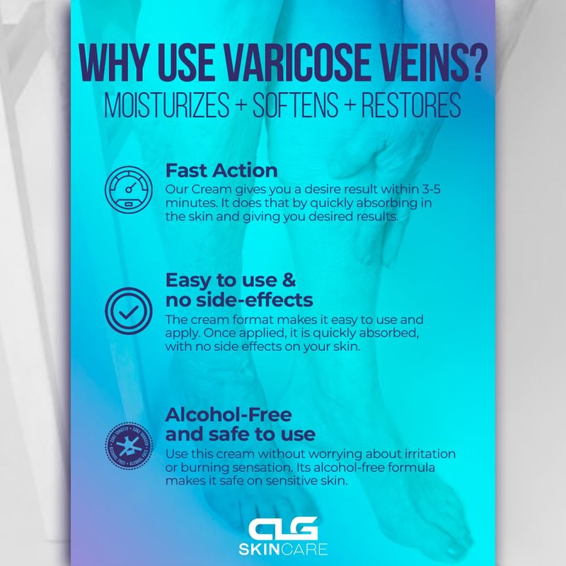 CLG Skincare Varicose Veins Cream - Advanced Plant-Based Lotion for Improved Circulation & Skin Firming | 8 oz