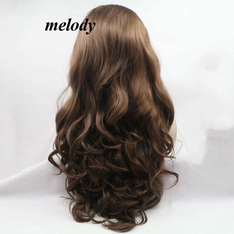 Melody Brown Wigs Long Wavy Wigs Synthetic Brown Lace Front Wigs Heat Resistant Fiber Hair Wig Natural Hairline Wig 6#Color Brown Color 24"