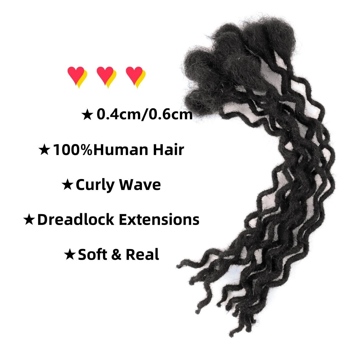 0.6cm Thickness Real Human Hair Dreadlock Extensions 10 Inch 10 Strands Full Handmade Permanent Curly Locs Extensions Human Hair Can Be Dyed and Bleached