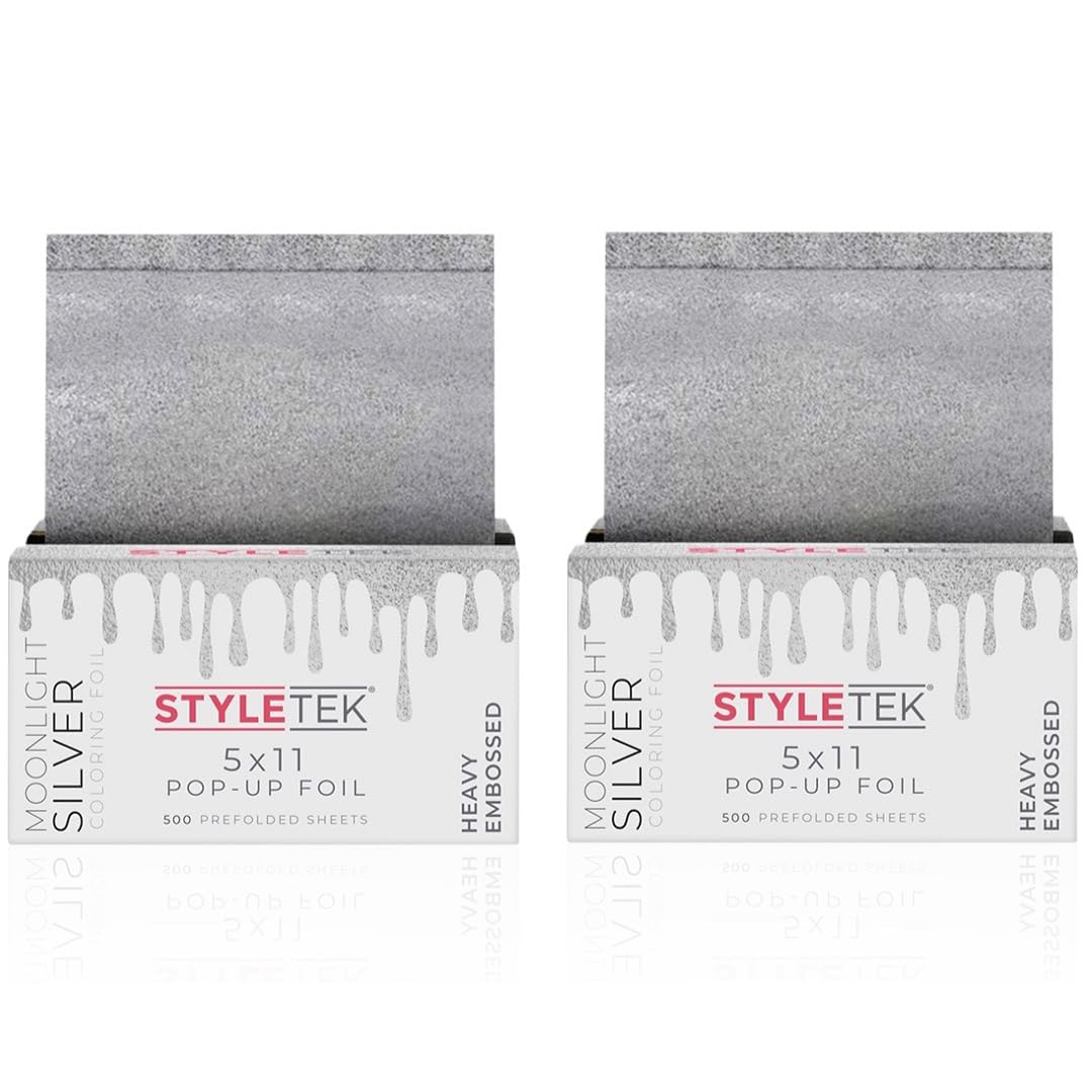 STYLETEK 2 Pack, 5x11 Pop-Up Foils Moonlight Silver, 1000 Sheets Total, Heavy Embossed and Texutred