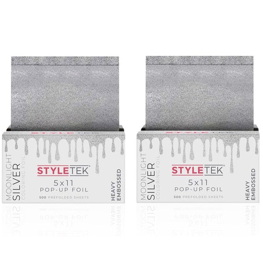 STYLETEK 2 Pack, 5x11 Pop-Up Foils Moonlight Silver, 1000 Sheets Total, Heavy Embossed and Texutred