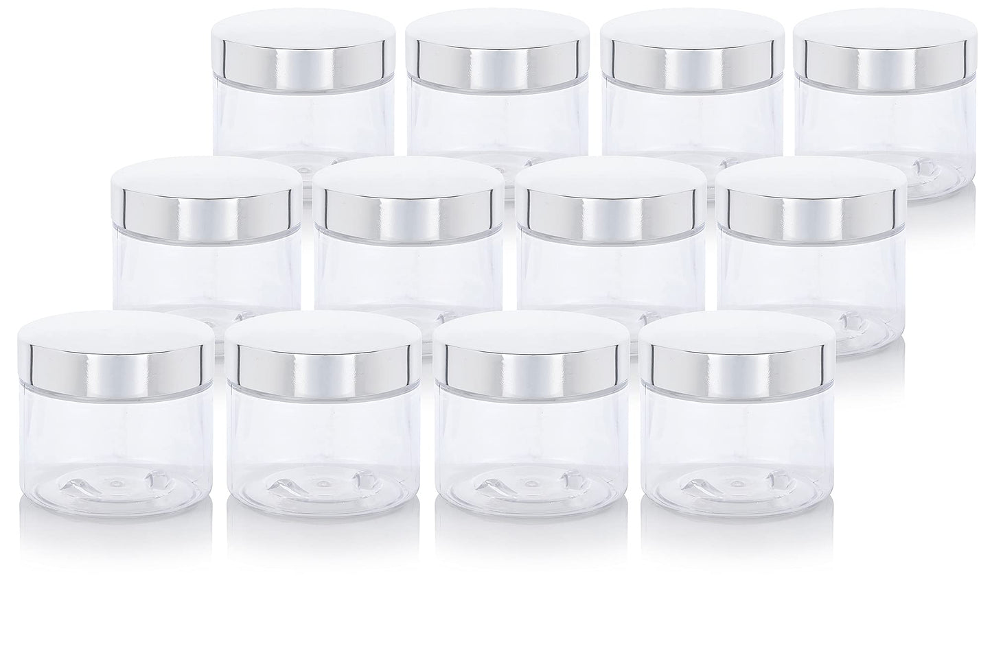 6 oz Clear PET Plastic Jar with Silver Metal Overshell Lid (12 Pack)