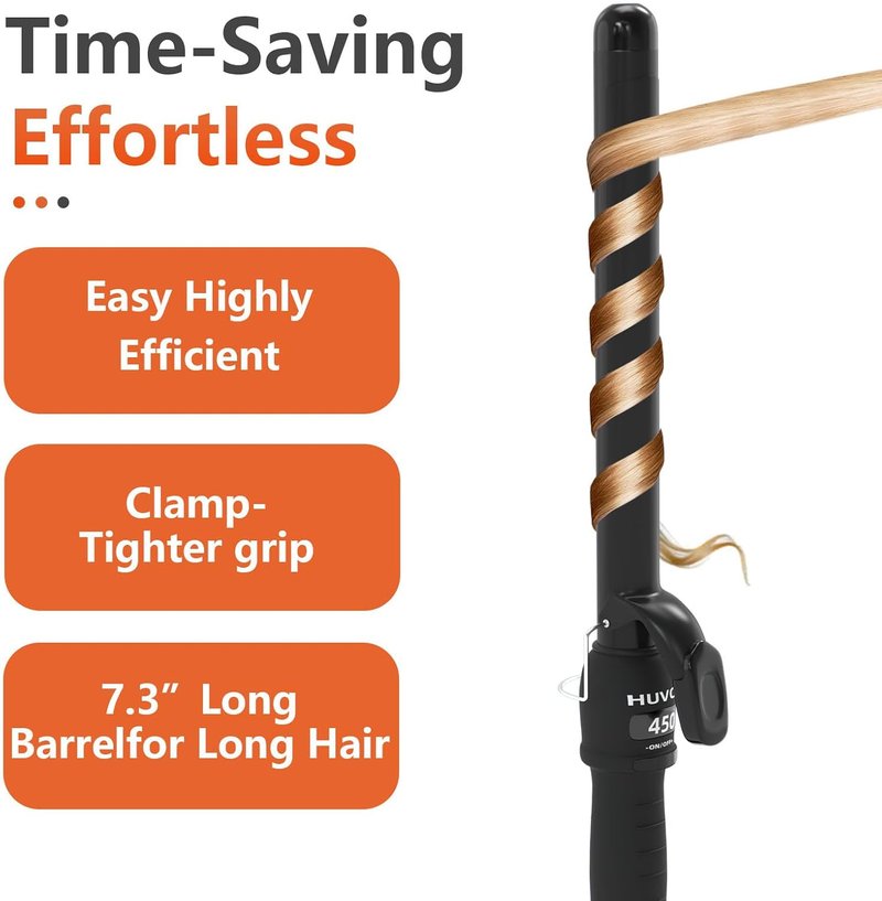 Curling Iron - 1 Inch Ceramic Curling Iron with Fast Heat & LCD Display | Adjustable 180°F-450°F for Long-Lasting Beach Waves, Black