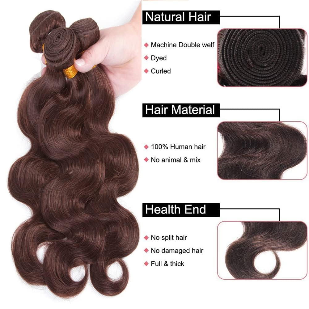 Ailabi Brazilian Chocolate Brown Human Hair Bundles 8 10 12 Inch Body Wave Bundles Human Hair 11A Unprocessed Virgin Quick Weave Sewn In Hair for Black Women