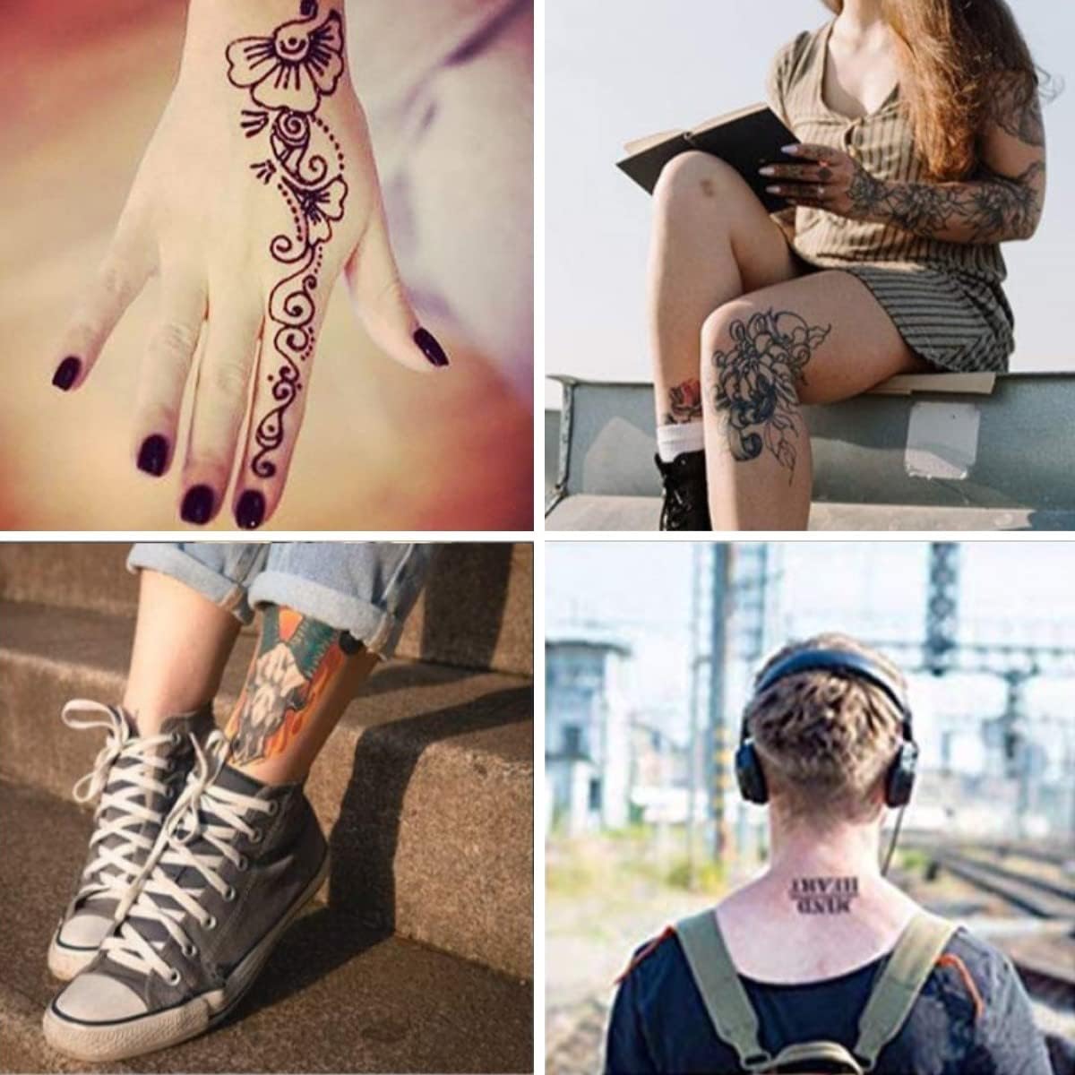 Temporary Tattoo Kit with 6 Bottles Semi Permanent Ink DIY Fake Freckles and 64 Patterns Adhensive Stencils for Women Men, Black/Brown