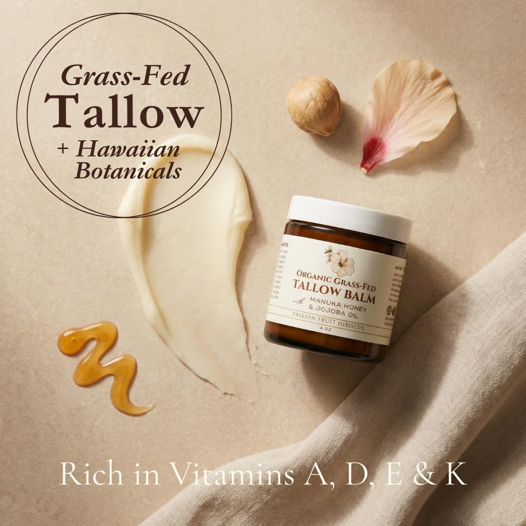 Eavara Beef Tallow for Face, Moisturizer with Manuka Honey & Pure Essential Oils, Organic Face & Body Balm, Natural Skincare with Jojoba, Sweet Almond, Tamanu & Baobab Oils, Made in USA, 4oz