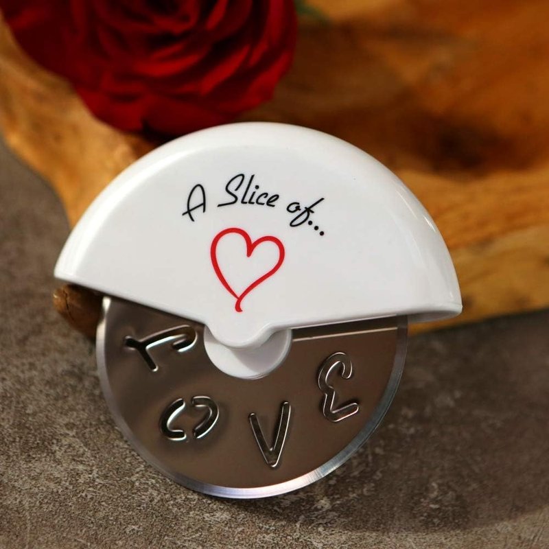 A Slice of Love Pizza Cutter Wheel - Stainless Steel Kitchen Tool in Mini Pizza Box | Perfect Wedding Favor & Bridal Shower Gift