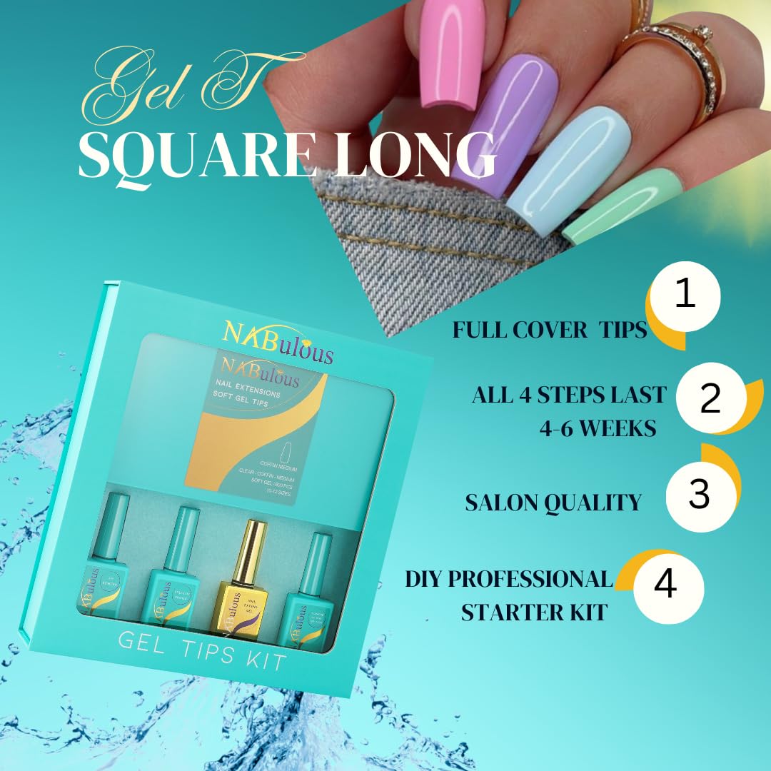 Square Long Soft Gel Nail Tips Starter Kit - Professional Full Cover Salon Quality