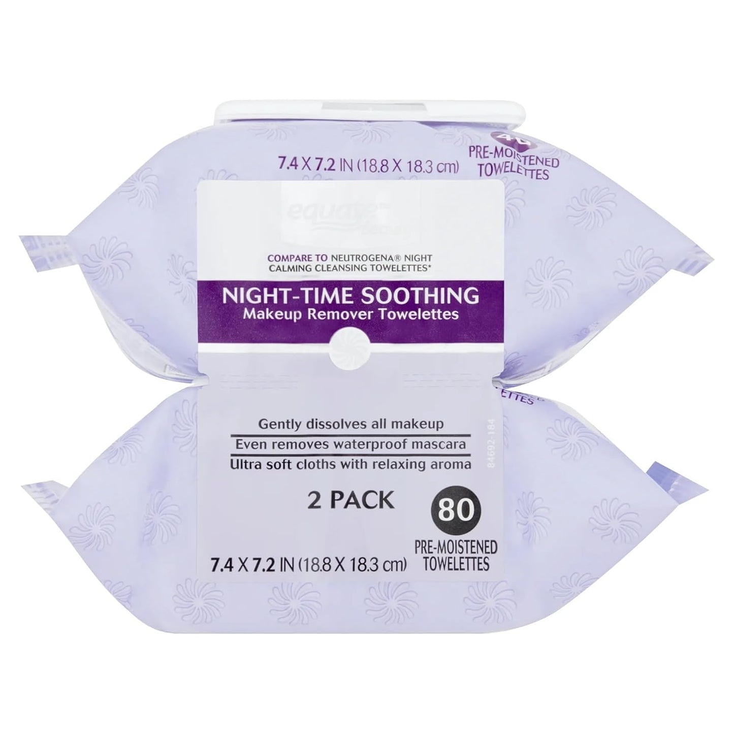 Equate Night-Time Makeup Remover Wipes - Soothing Formula | 40 Count, 2 Pack