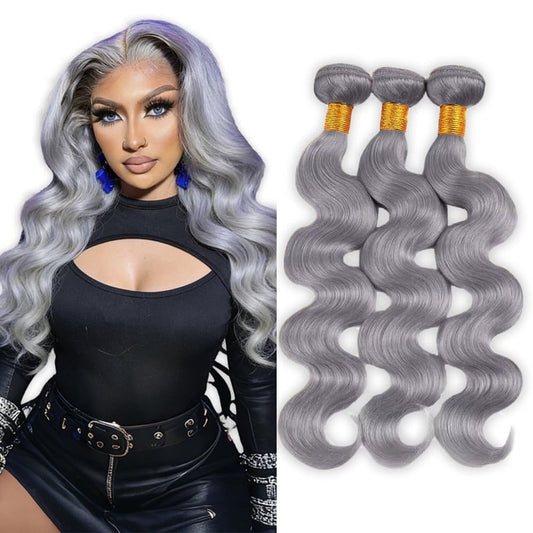 Grey Bundles Human Hair Body Wave Bundles 16 16 16 Inch Gray Body Wave Human Hair Extensions Double Weft Unprocessed Brazilian Virgin Hair 3 Bundle 50 Grams Per Bundle