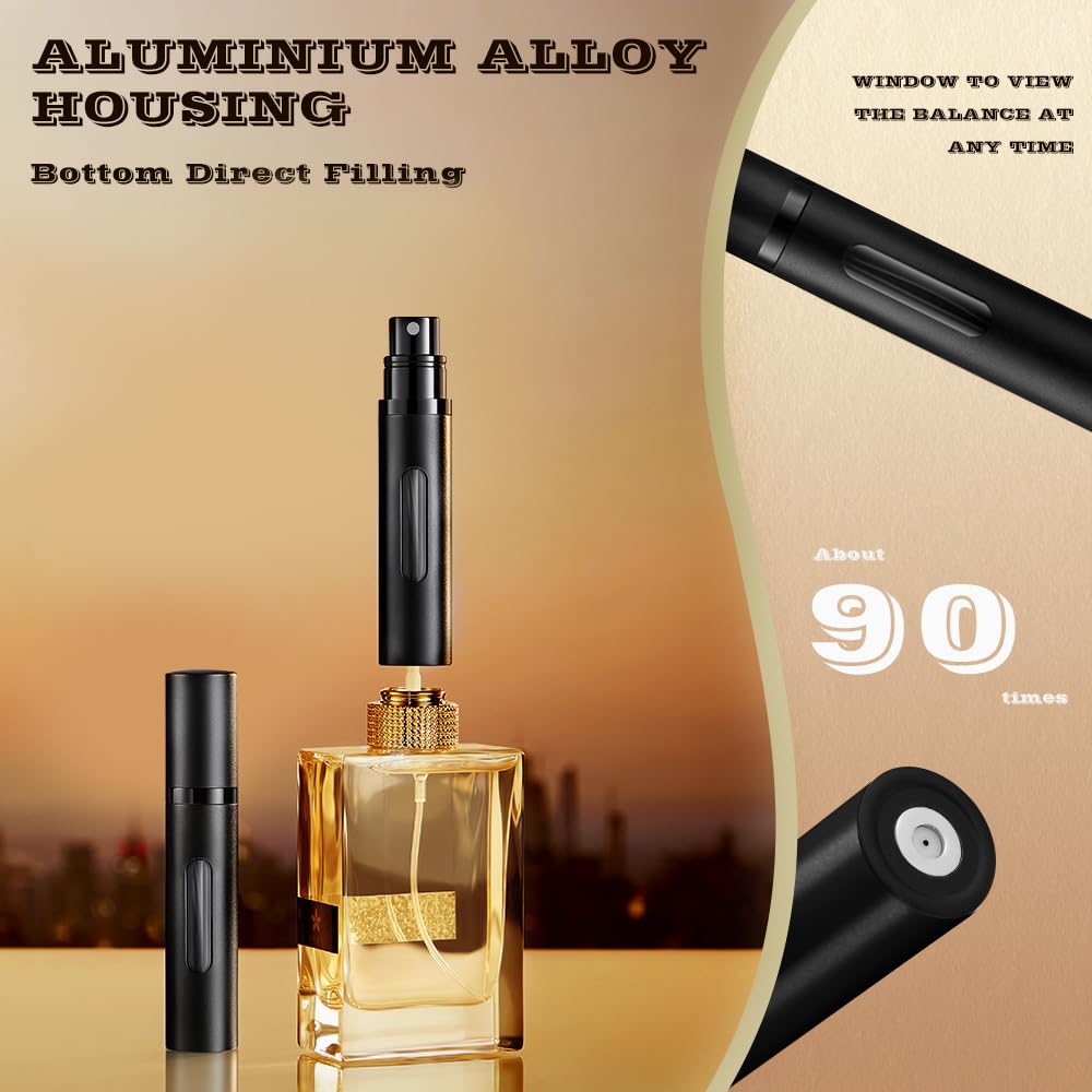 DIOHIO 5ml Perfume Atomizer Travel Refillable,Mini Cologne Dispenser, Bottom-Filling Fragrances Perfumes Bottle,Portable Sprayer Pocket Size for Women Men Cruise Car Trip Gift 2pcs (grey-silver)