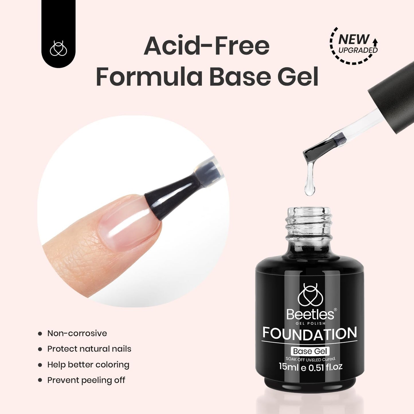 Beetles Top Coat Base Gel & Nail Glue Set-3Pcs No Wipe Top Coat,with Beetles French Tip Press On Nails - 150 Pcs Pink Short Square French Gel Nail,