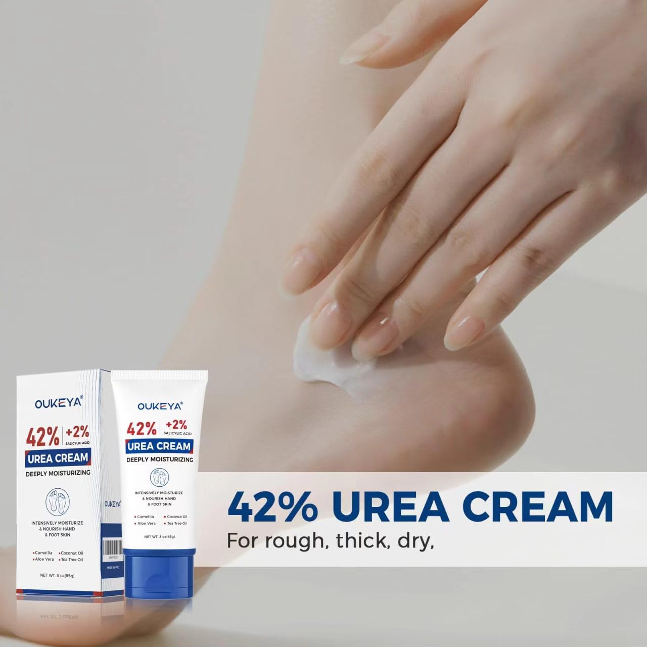 OUKEYA Urea Cream 42 Percent with 2% Salicylic Acid Tube 3 Oz, Foot & Hand Cream for Dry Cracked, 3 Pack