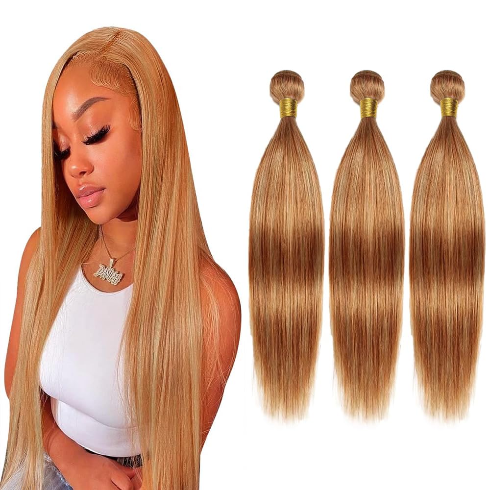 Highlight Honey Blonde Human Hair Bundles - Silky Soft Remy Straight Hair | 14, 16, 18 Inch