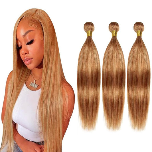 Highlight Honey Blonde Human Hair Bundles - Silky Soft Remy Straight Hair | 14, 16, 18 Inch