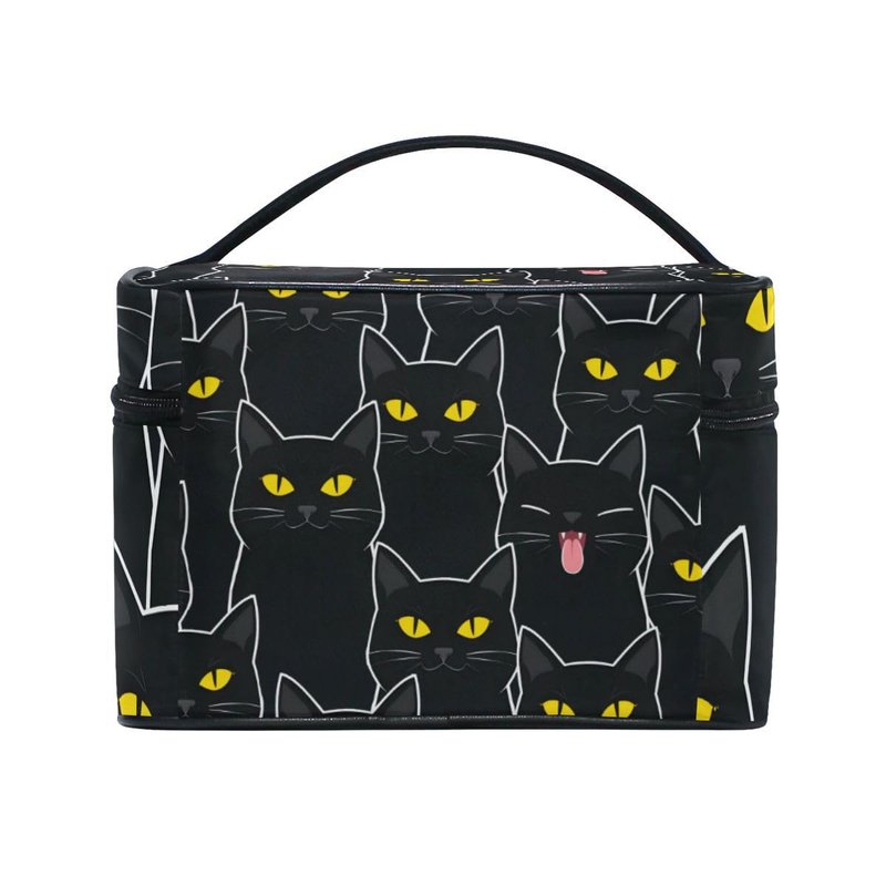 senya Travel Makeup Bags With Zipper Black Cats Pattern Cosmetic Bag Toiletry Bags Train Cases Storage Bags Portable Multifunction Case for Women Girls