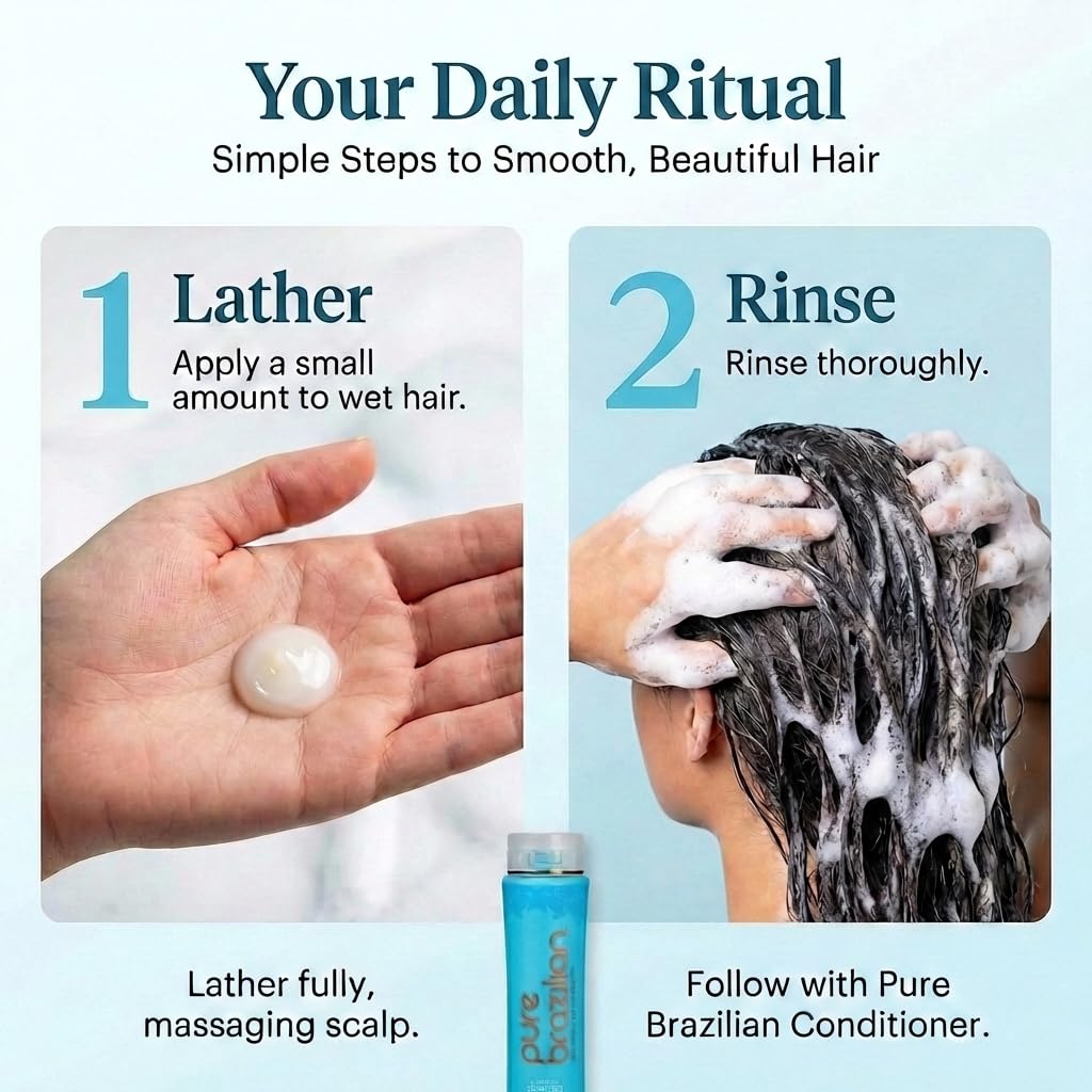 Pure Brazilian - Anti Frizz Daily Shampoo - Salt-Free, Color Safe, With Keratin, Argan Oil, and Acai to Prolong Treatment and Keep Hair Smooth For Longer
