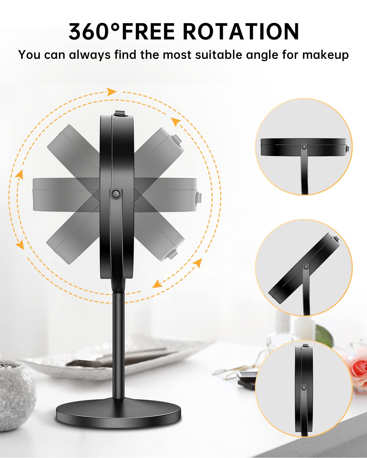 Gospire 7" Lighted Makeup Mirror with Magnification 10X/1X Double Sided, Round Magnifying LED Vanity Standing Cosmetic Shaving Mirror with Battery Operated, Cordless Portable for Bathroom Bedroom