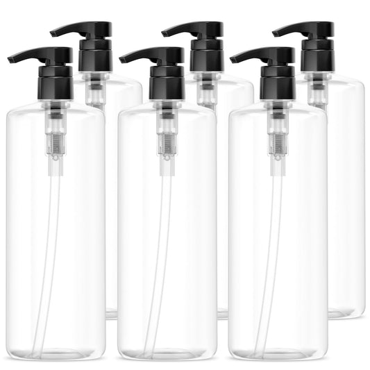 Bar5F Empty Shampoo Bottles with Pumps (32oz/1Liter/Large) BPA-Free PETE1 Plastic Bottle Crystal-Clear (Pack of 6)