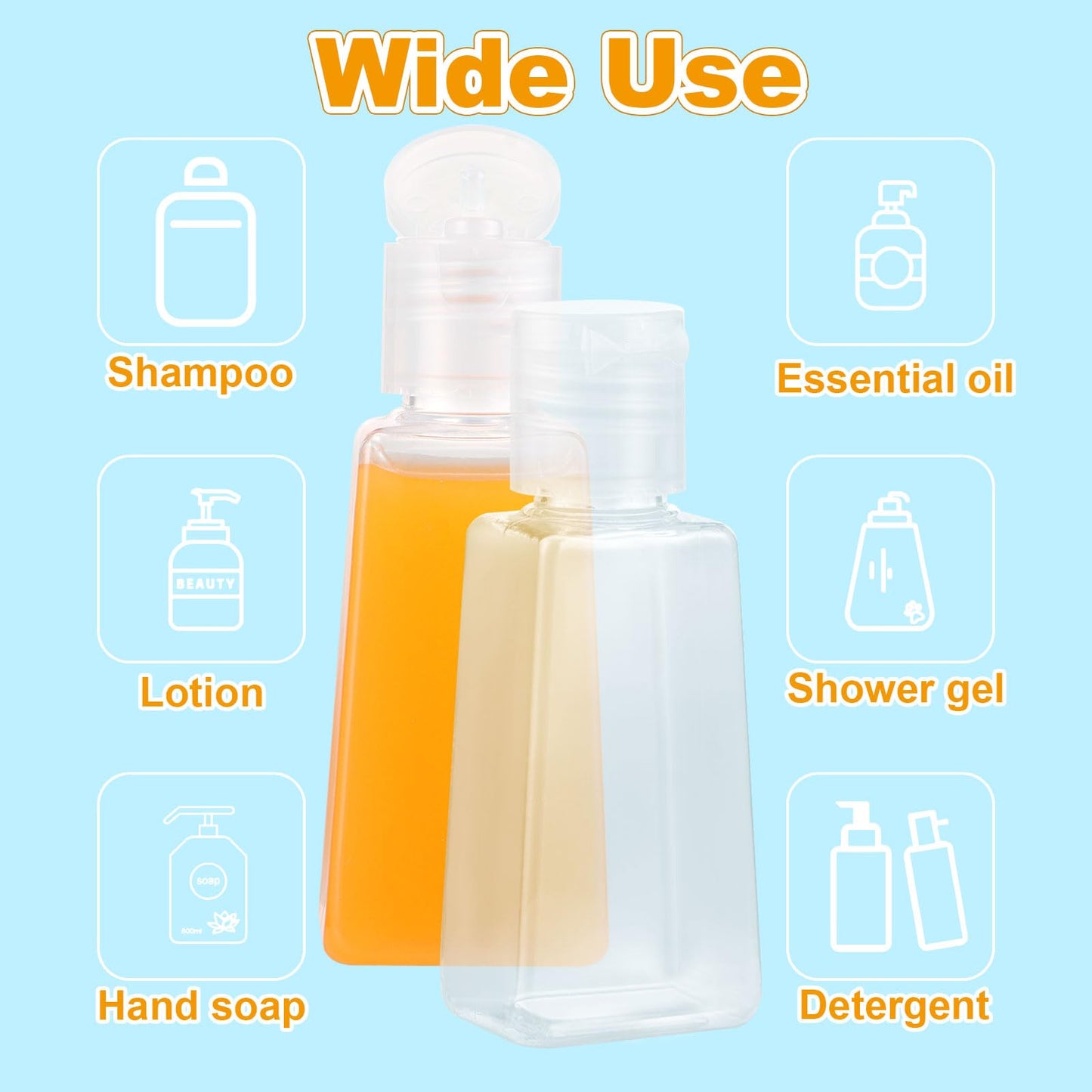 100PCS Travel Size Bottles 1oz Plastic Mini Bottles 30 ml Empty Clear Small Trapezoidal Portable Travel Bottle, Refillable Cosmetic Containers with Flip Cap for Liquid, Lotions, Toner, Body Soap