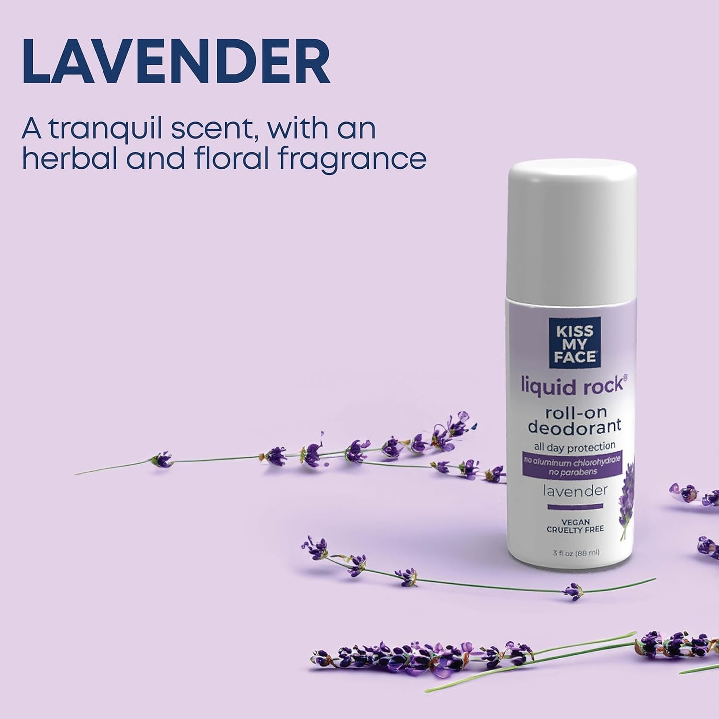 Kiss My Face Liquid Rock Deodorant Roll-On, Lavender 3 oz (Pack of 3)