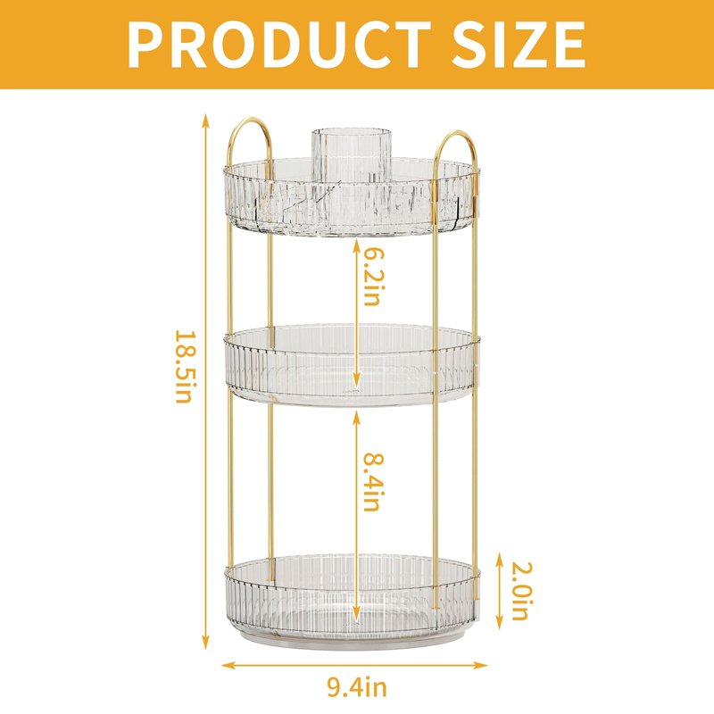360° Rotating Makeup Organizer, Large-Capacity Skincare Make Up Storage 3 Tier Perfume Organizers Cosmetic Dresser Organizer with Makeup Brush Holder, Fits Bedroom, Bathroom, Vanity Shelf Countertop