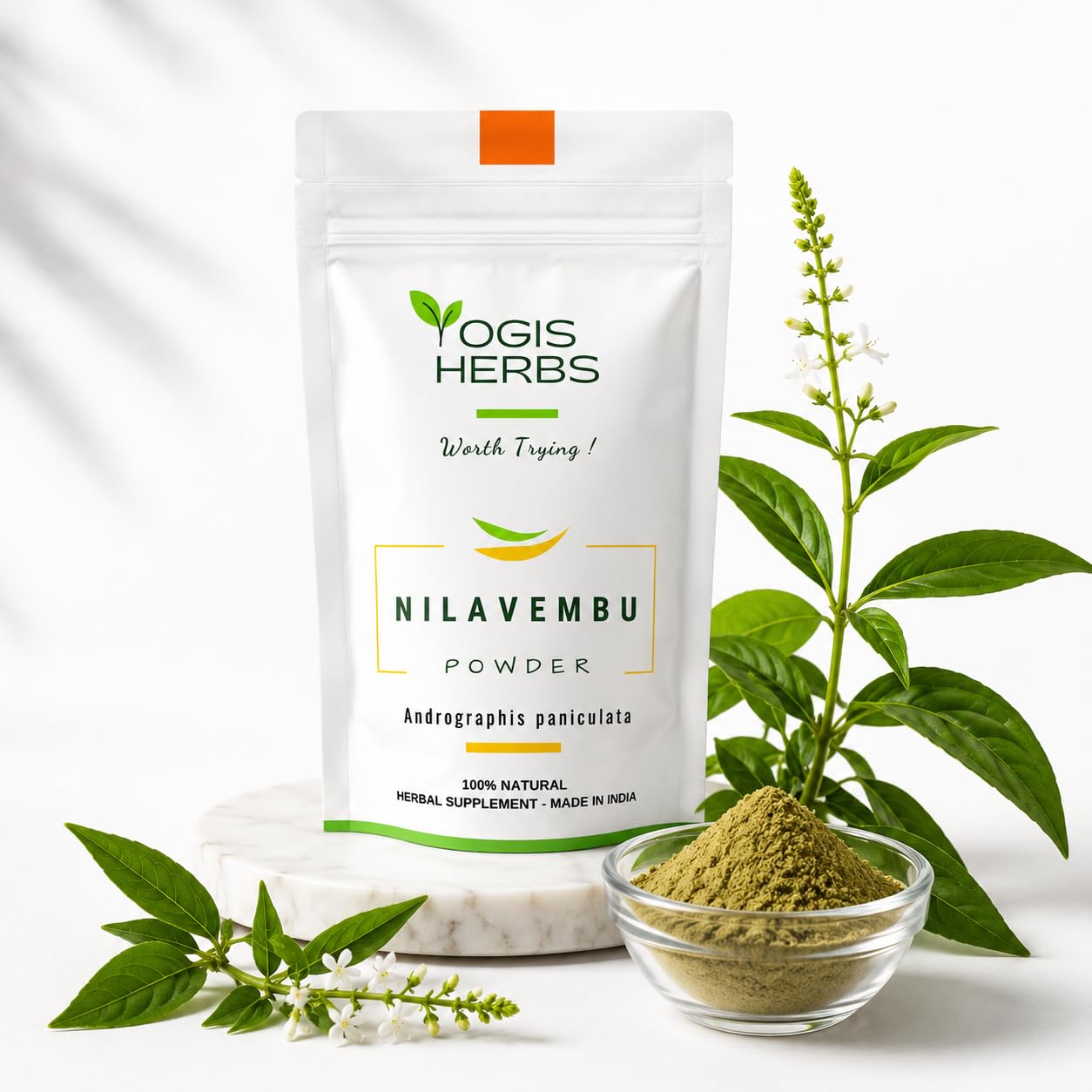 YOGIS HERBS Nilavembu Powder — Andrographis paniculata/Kalmegh/King of Bitters — Traditional Tamil Siddha Herb for Daily Wellness, Seasonal Comfort & Immune-Supporting Routines — Single-Ingredient