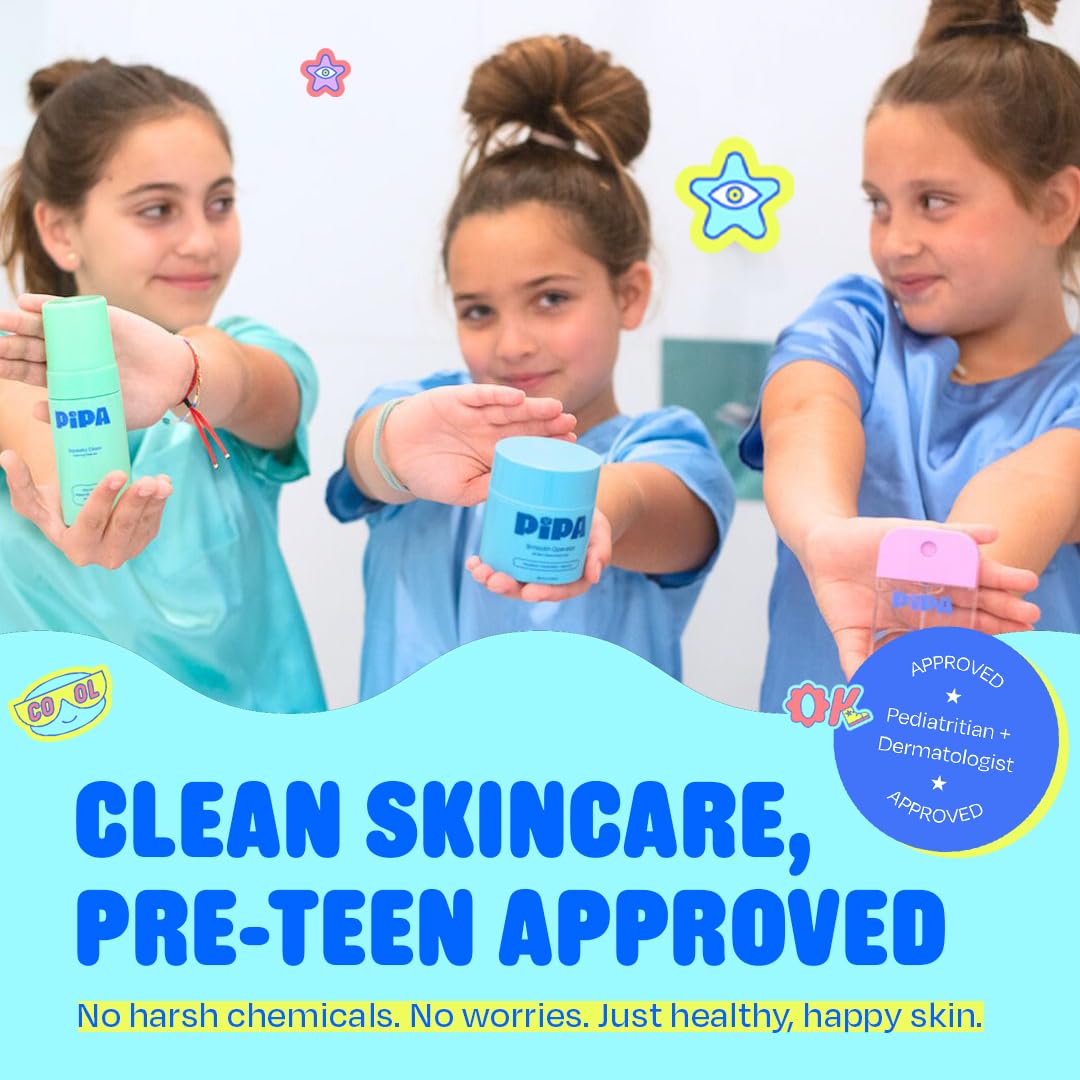 Pipa Skincare Daily Glow Bundle for Kids | Moisturizer, Cleanser & Cute Pouch - Gentle Hydrating Skincare Gift Set