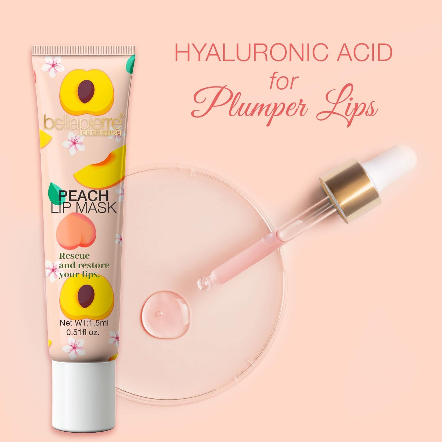 bellapierre Cosmetics Peach Lip Mask | Lip Plumping Mask with Hyaluronic Acid | Moisturizing Lip Balm for Daily Use