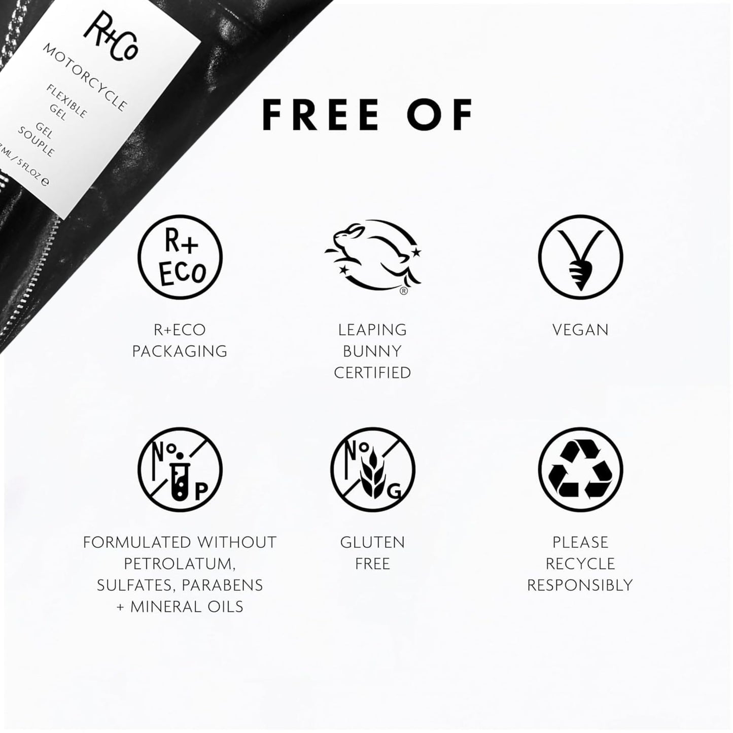 R+Co Motorcycle Flexible Gel - Hybrid Styling Gel with Flexible Hold & Wax-Like Shine - Heat Protectant, Volumizing Gel for Texture, Natural Finish & All Hair Types - Vegan & Sulfate-Free - 5 oz