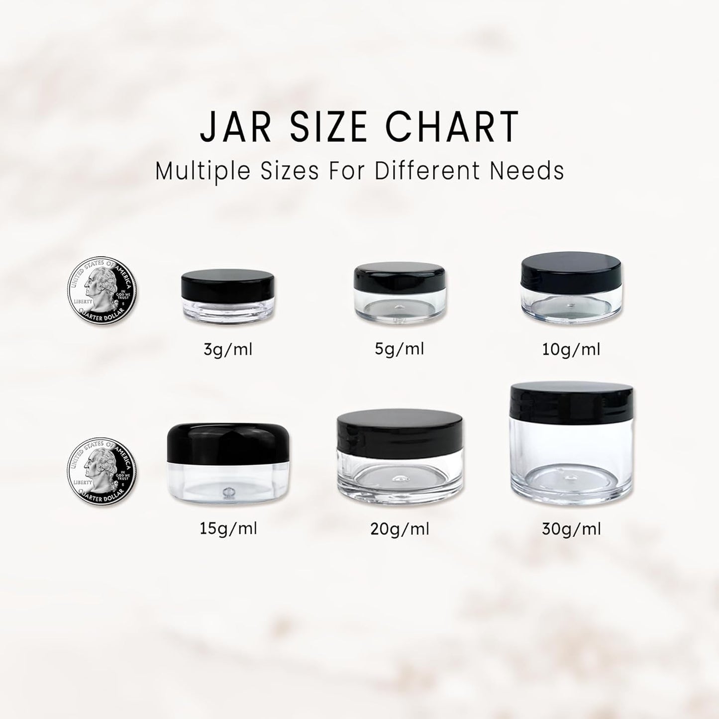Beauticom Round Clear Jars - 5G/5ML with Black Lids for Beads, Gems & Crafts | 200-Pack