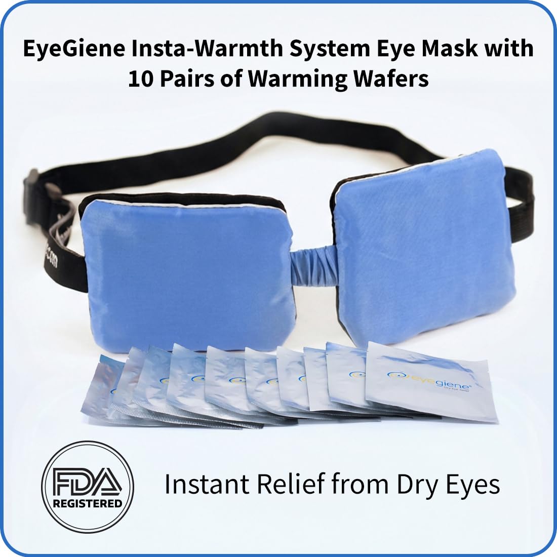 EyeGiene Insta-Warmth System Eye Mask with 10 Pairs of Warming Wafers, Heated Dry Eye Mask, Multi-Use Heat Treatment for Dryness, Fatigue, Styes, Blepharitis, Medical Device, Travel Accessories