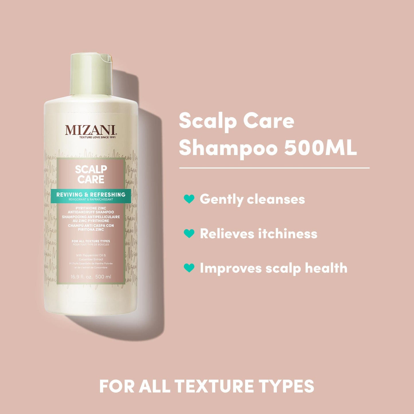 Mizani Scalp Care Dandruff Shampoo | Pyrithione Zinc | Cleanses Hair & Scalp | For Curly Hair | 16.9 Fl Oz