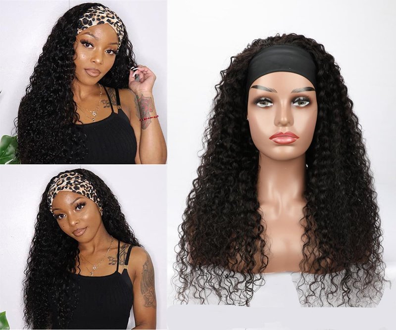 CYIKLI Kinky Straight Headband Wig 16 Inch Human Hair Headband Wigs for Black Women Glueless Yaki Straight Human Hair Headband Wigs Natural Black color