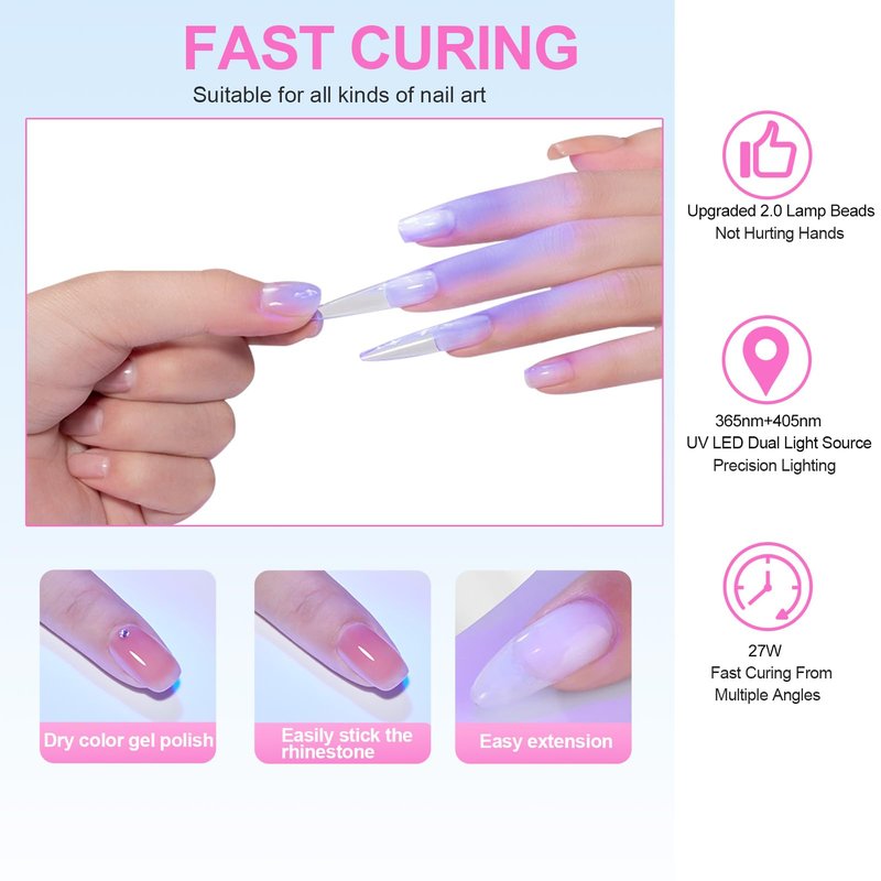 Mnhty U V Nail Lamp, 27W Rechargeable U V Light for Gel Nails Polish, Mini Flash Cure Light for Gel X Nails, Cordless U V LED Nail Lamps with 3 Timers&Sensor, Fast Curing Gooseneck U V Lamp White