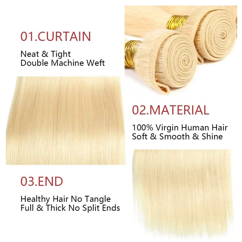 613 Straight Bundles Honey Blonde Human Hair Bundles Grade 8A Brazilian Remy Hair Weaves Extensions For Women 8 10 12 Inch