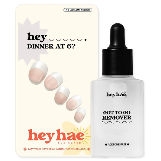 Heyhae Essentials Bundle - Semi Cured Gel Nail Strips (Hey, Dinner at 6?) + Got to Go Remover [2 Pack]