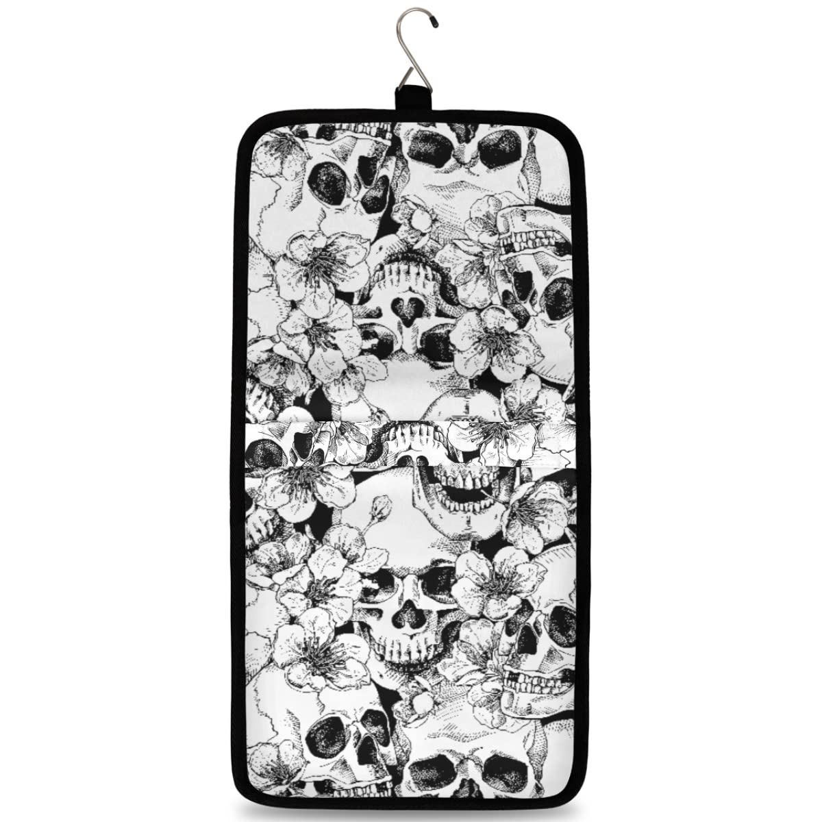 lakefvgk Sugar Skull Blossom Flowers Print Hanging Toiletry Bag Travel Bag with Hanging Hook Large Capacity Portable Cosmetic Bag Travel Organizer Toiletry Kit for Woman Man