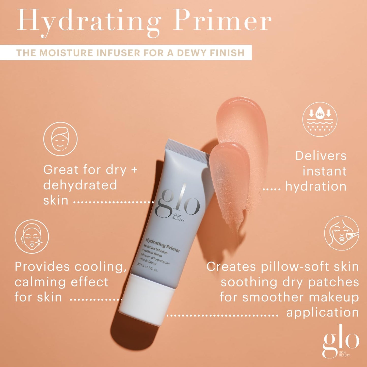 Glo Skin Beauty Hydrating Face Primer, Hyaluronic Acid, Dewy Finish, 1 oz