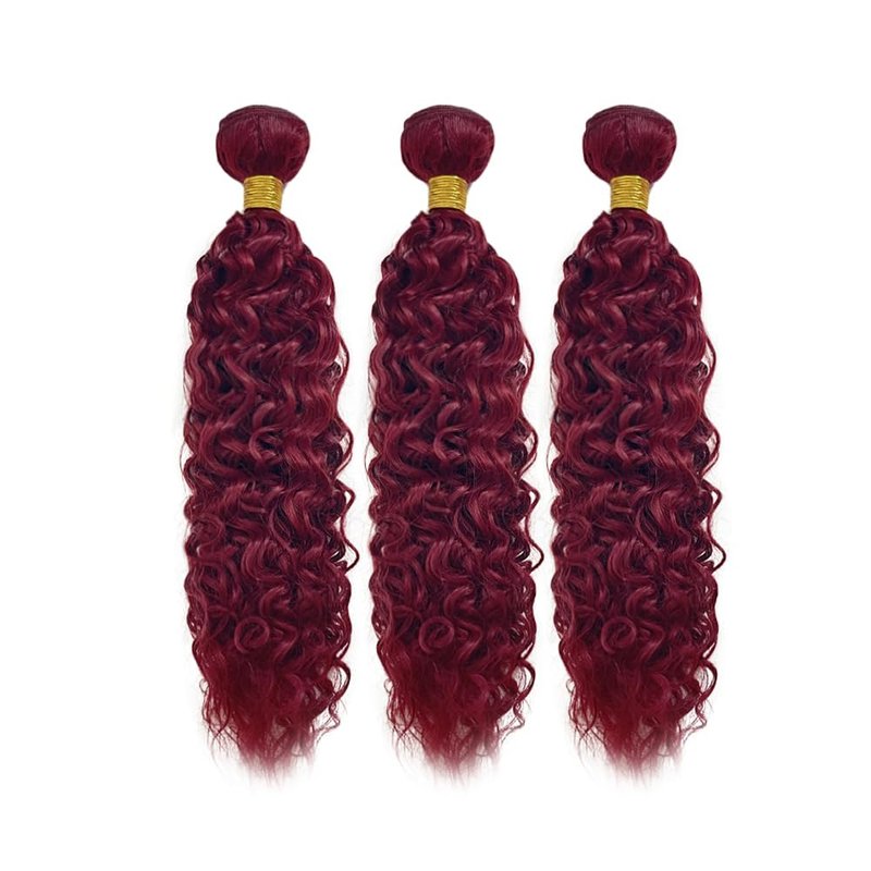 Virgin Weave Human Hair Bundles - 300g #99J Burgundy Water Wave Curly | 8-10-12 Inch Unprocessed Brazilian Hair for Black Women