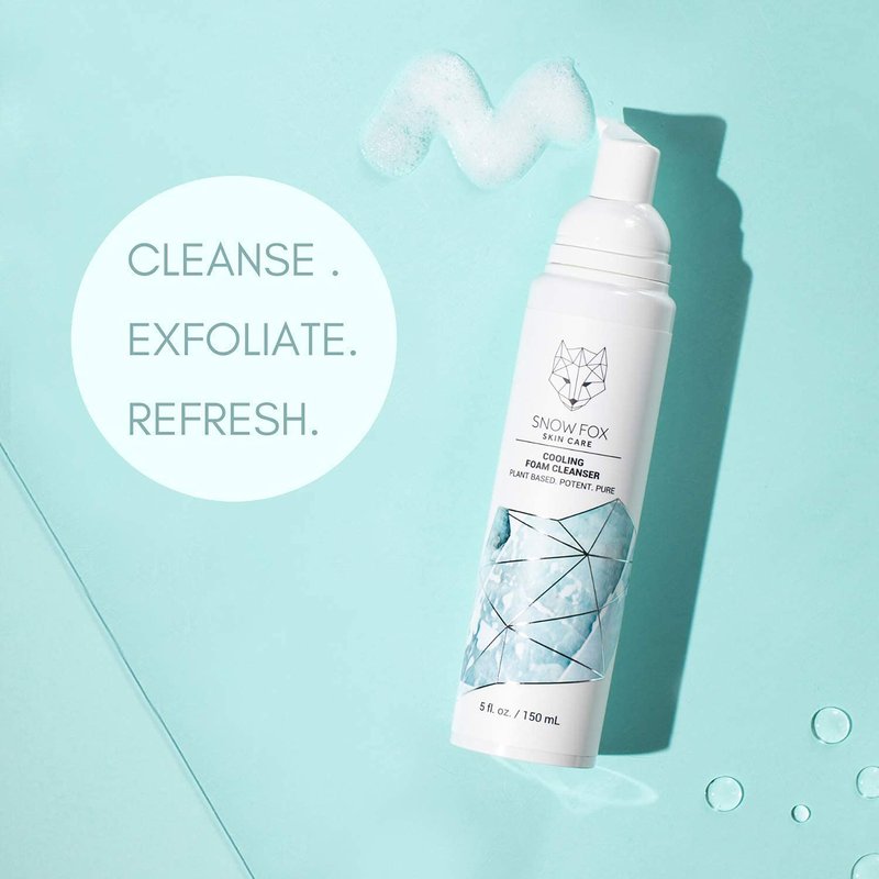 Snow Fox Skin Care Cooling Foam Cleanser – SLS-Free Face Wash with Organic Aloe Vera & Peppermint Water – Gentle, Non-Drying Formula for Oily, Combination & Sensitive Skin – 5oz