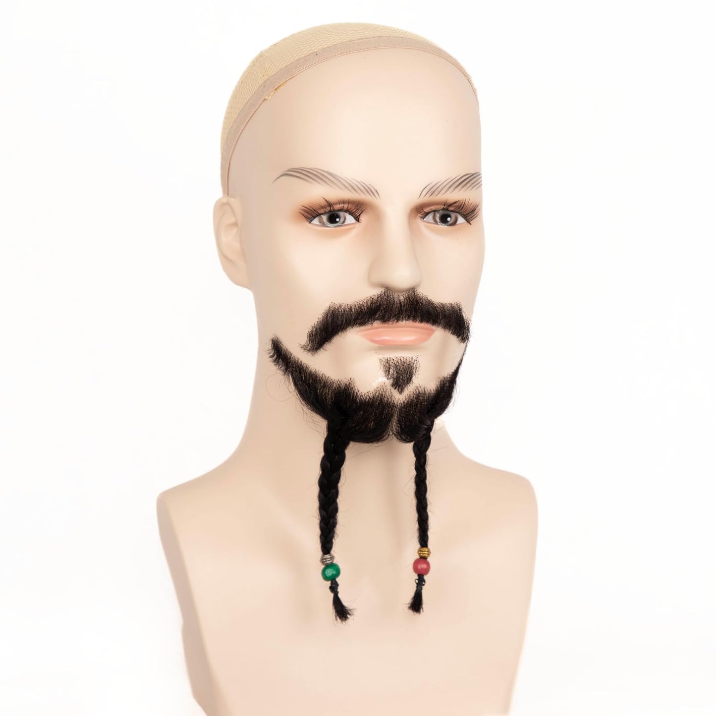 XRDDFL Human Hair Fake Beard for Men Fake Face Beard and Mustache Realistic Goatee Beard False Facial Hair Natural Brown Full Hand-Tied Lace Beards for Halloween Cosplay Costume Party
