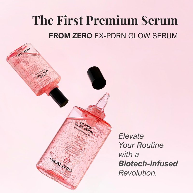 FROM ZERO EX-PDRN Glow Serum, 3.38 fl.oz. Facial Moisturizer for Dry Skin, Rose Scented, Hydration, Broccoli PDRN, Jinseng Exosomes, Vegan Collagen, Niacinamide, Gift for Girlfriend