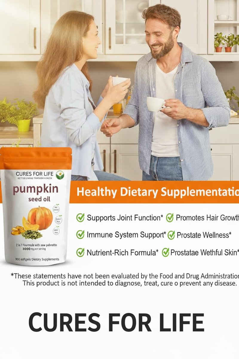 Cures For Life Pumpkin Seed Oil with Saw Palmetto – 3000mg Per Serving, 300 Softgels | Cold Pressed Virgin Oil | Supports Prostate, Bladder, Urinary & Hair Health | Non-GMO