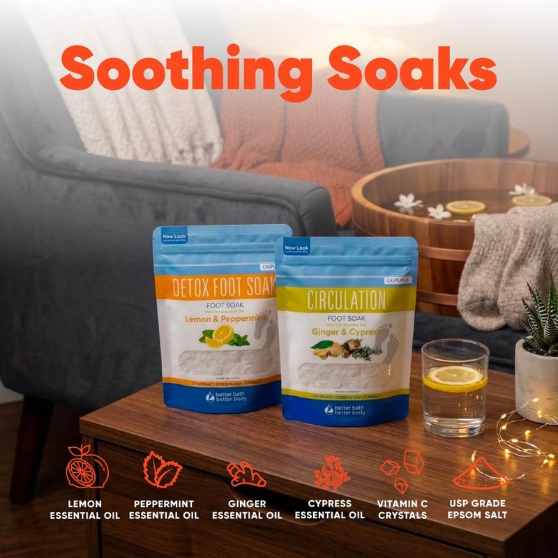 Foot Soak Salts Bundle 3 Pack DIY At Home Spa with USP Epsom Salt and Pure Essential Oils in BPA Free Pouch with Easy Press Lock Seal (2 Lbs Each 6 Lbs Total)