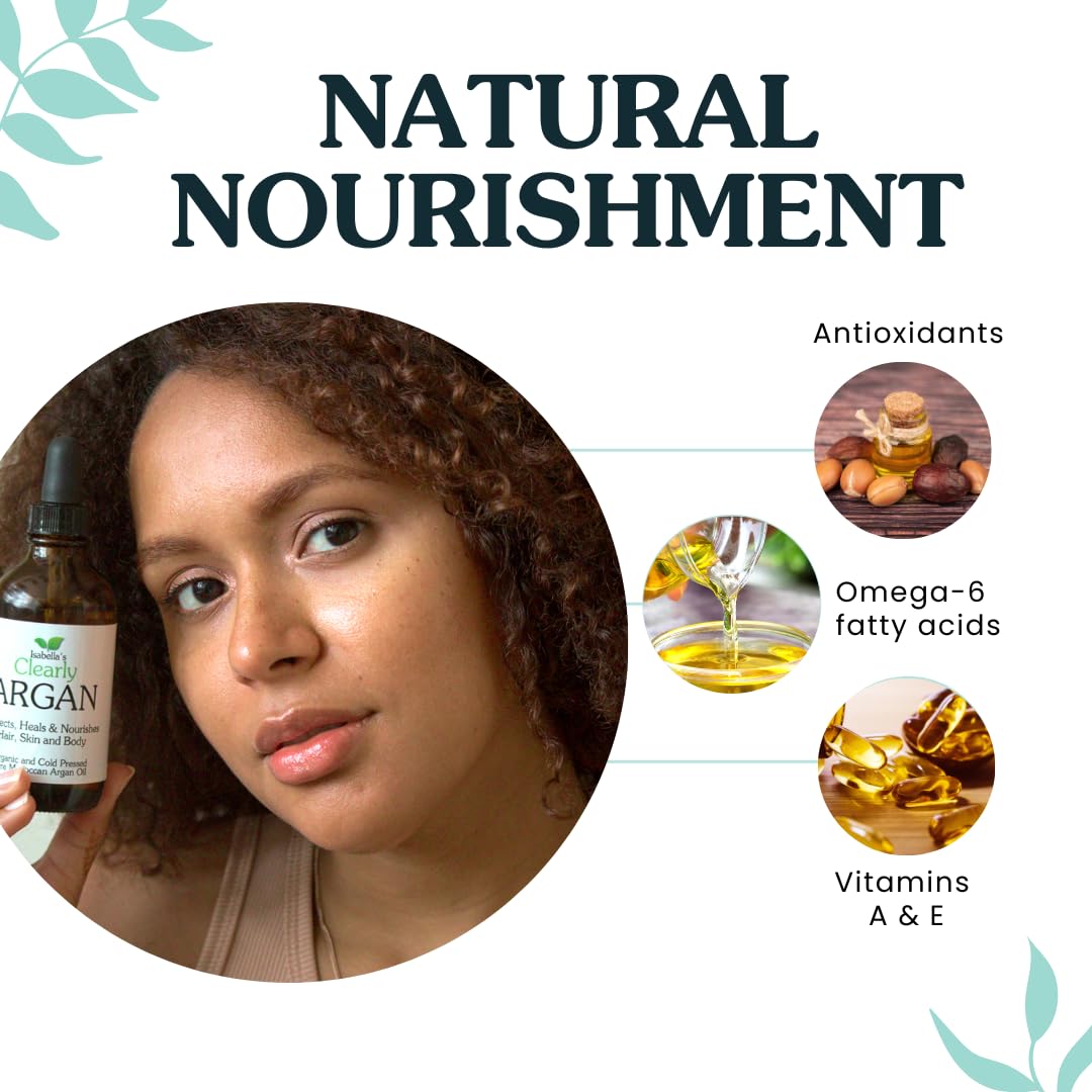Clearly ARGAN Oil for Hair - 100% Pure Organic Cold Pressed Moroccan Oil | Virgin & Unrefined in Glass Bottle - 4 oz